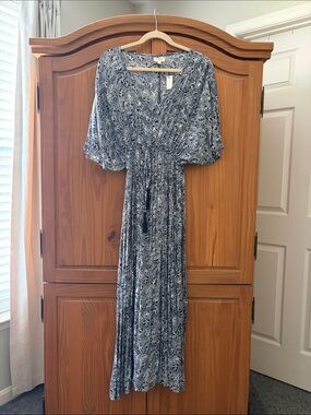Cost Plus World Market Slate Blue Floral Maxi Dress